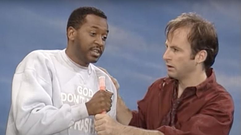 Jerry Minor and Bob Odenkirk in lifeboat on Mr. Show