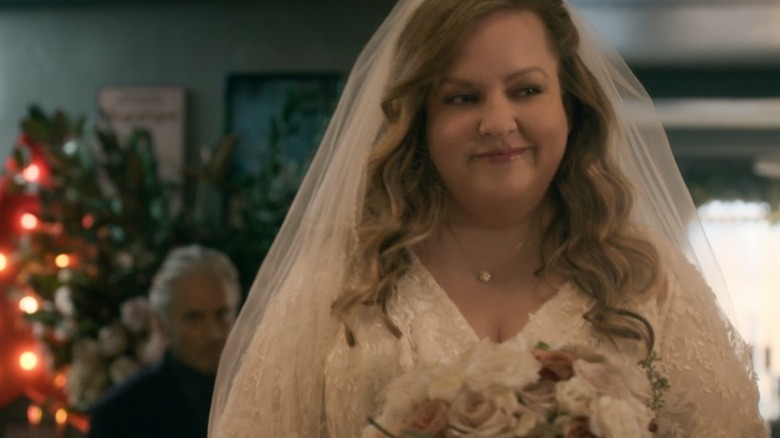 Mindy in a wedding dress