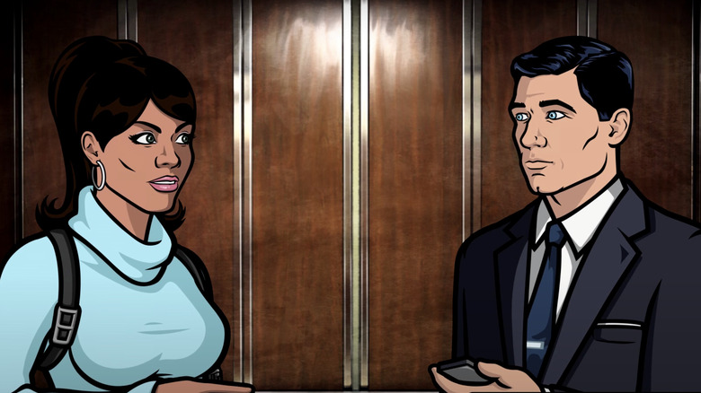 Lana and Archer in an elevator