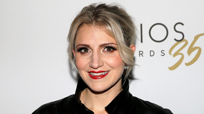 ECU of Annaleigh Ashford smiling with red lipstick