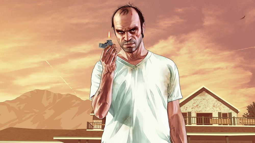 Trevor Philips in GTA V holding lighter