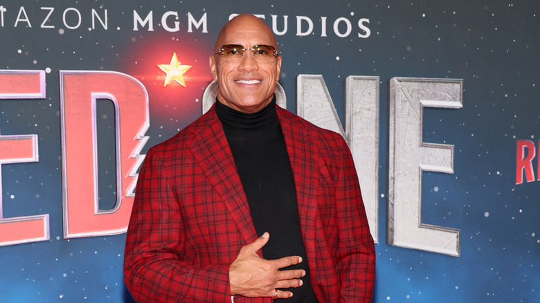 Dwayne Johnson in red at the "Red One" premiere