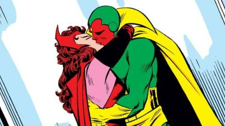 Wanda Maximoff and Vision kissing