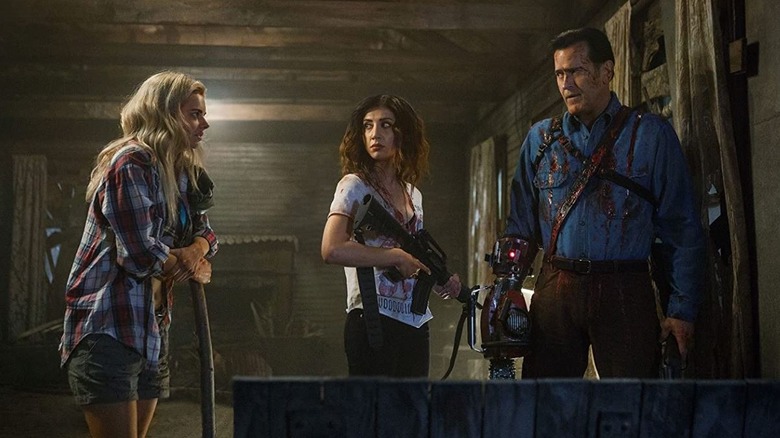 Samara Weaving, Dana DeLorenzo and Bruce Campbell in "Ash vs. Evil Dead"