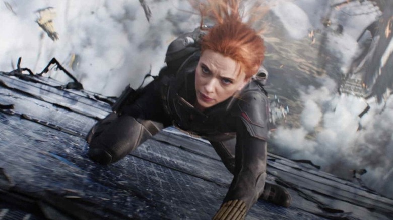 Black Widow in the middle of a battle