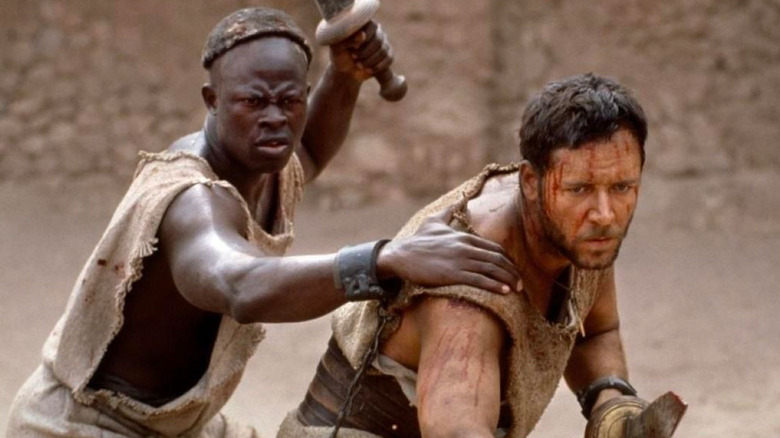 Djimon Hounsou in Gladiator alongside Russell Crowe