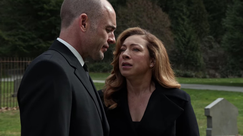 Alex Kingston and Paul Blackthorne as Quentin and Dinah Lance in Arrow