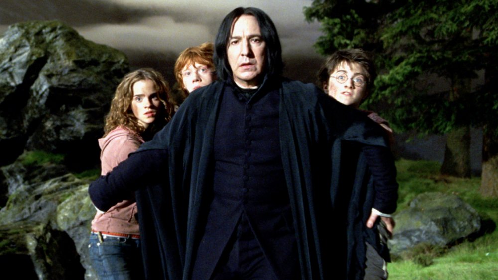 Alan Rickman as Severus Snape with Emma Watson, Rupert Grint, and Daniel Radcliffe in Harry Potter and the Prisoner of Azkaban