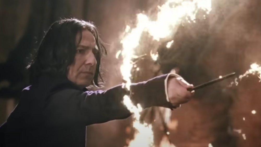 Alan Rickman as Severus Snape, casting a spell in Harry Potter and the Chamber of Secrets