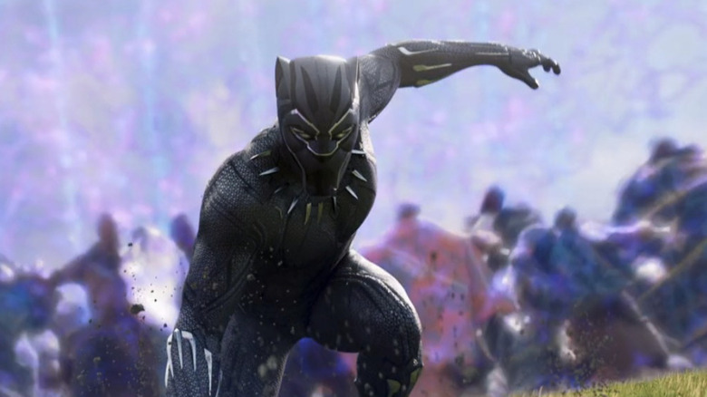 Black Panther landing on ground in Wakanda battle