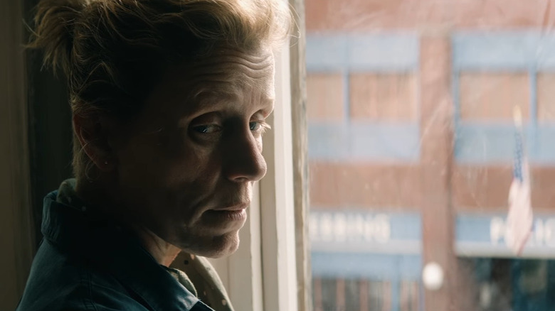 Frances McDormand looking out window 