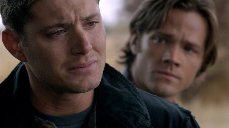 Jensen Ackles cries as Jared Padalecki watches