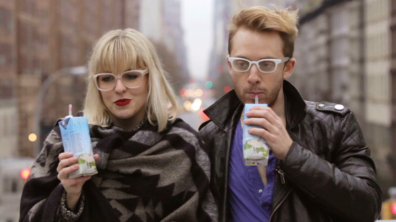 Max and Lainey drinking juice in NYC