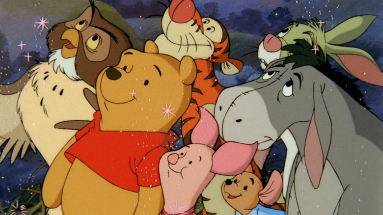 Winnie the Pooh and friends looking up