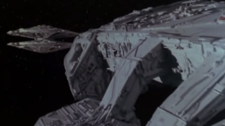 Galactica and Cylon base star in Battlestar Galactica