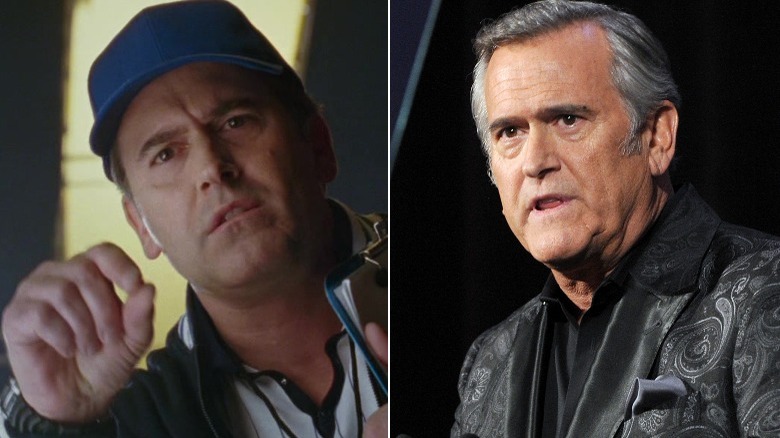 Side by side pictures of Coach Boomer and Bruce Campbell looking perplexed