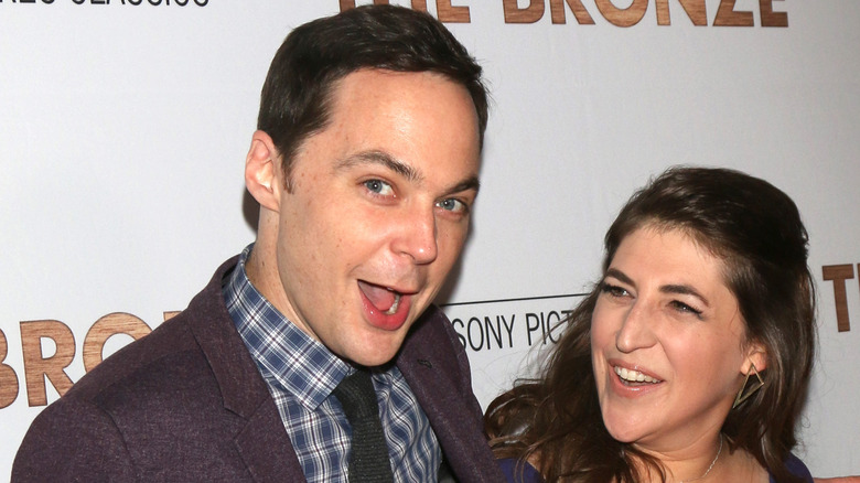 Jim Parsons and Mayim Bialik at an event