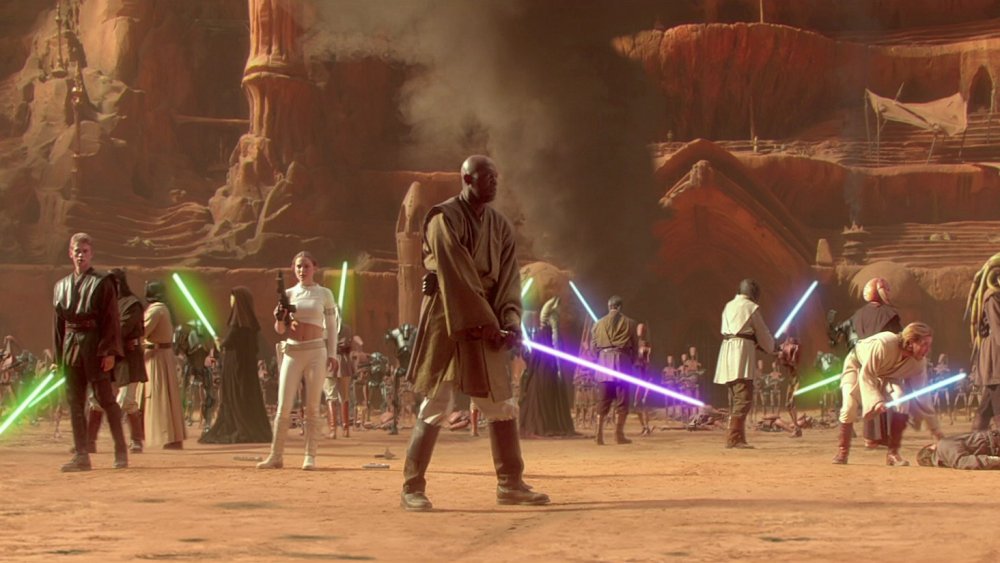 Hayden Christensen, Natalie Portman, and Samuel L. Jackson in Star Wars: Attack of the Clones