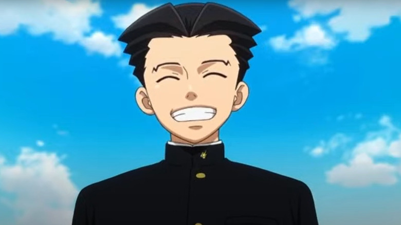 Phoenix Wright smiling innocently 