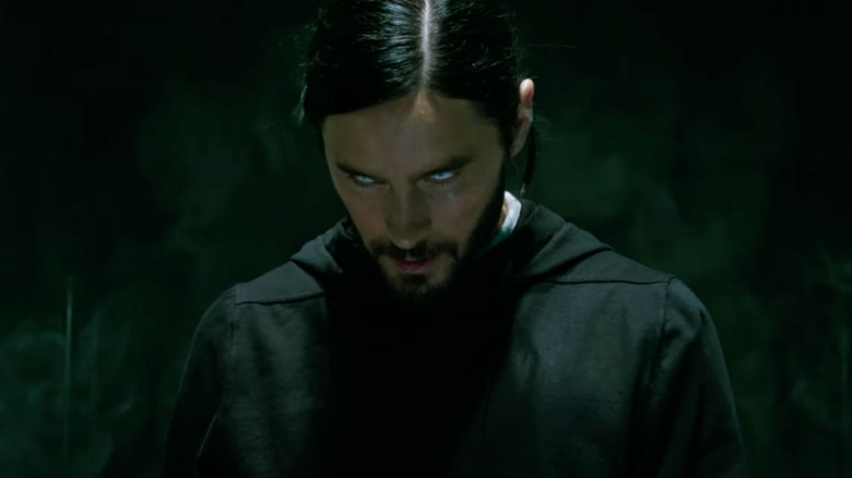 Jared Leto dressed in black in Morbius