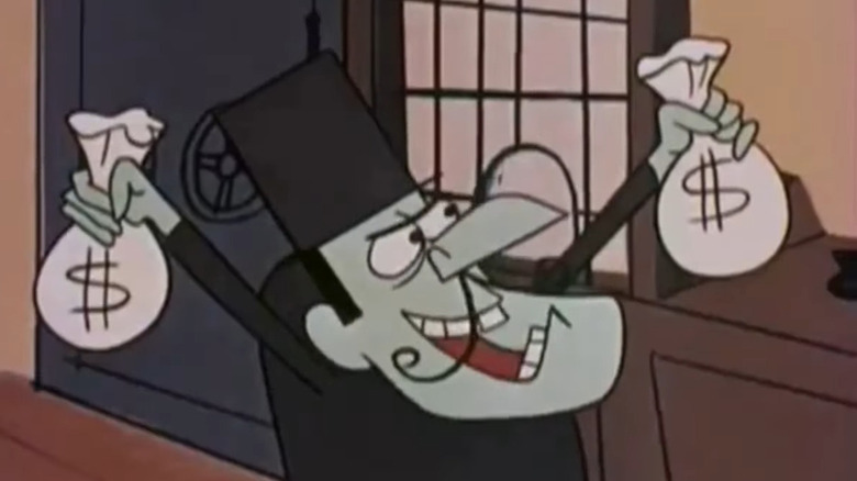 Snidely holding bags of money