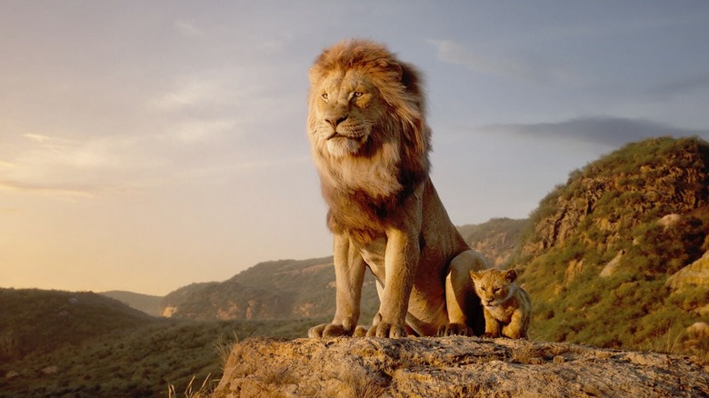 Mufasa and Simba looking over the kingdom