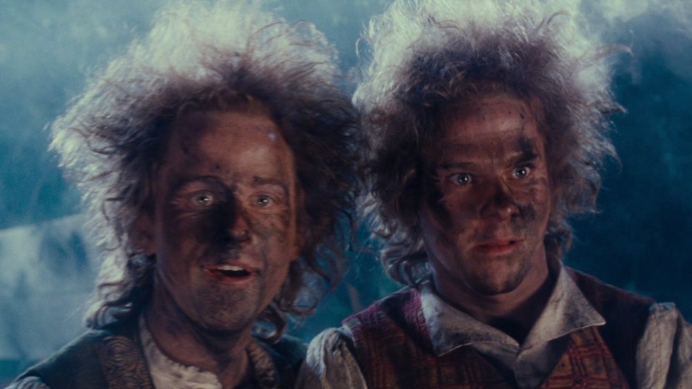 Dominic Monaghan and Billy Boyd in Lord of the Rings: The Fellowship of the Ring, hobbits