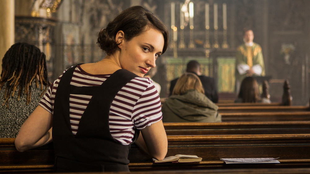 Phoebe Waller-Bridge in church pew fleabag