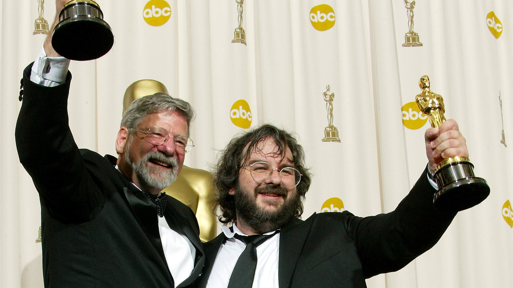 Barrie M. Osborne and Peter Jackson after winning Oscars for The Return of the King