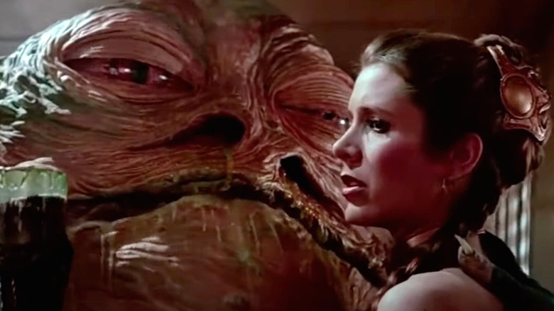 Jabba the Hutt and Leia in her slave outfit in 