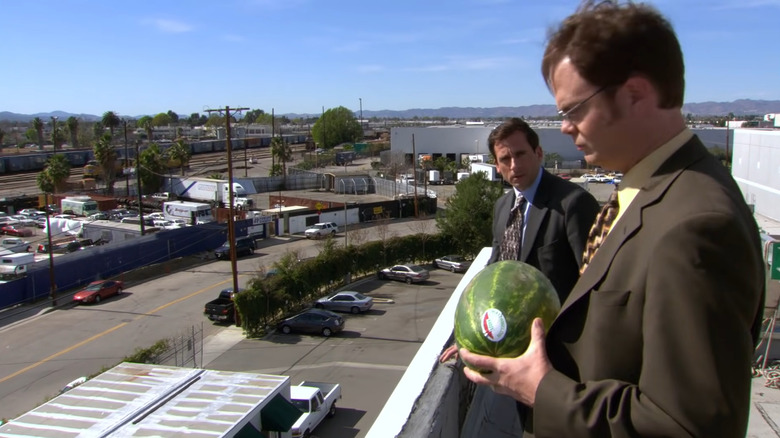 Dwight throwing the watermelon