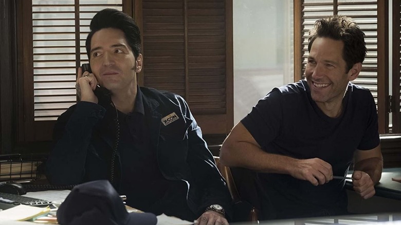 David Dastmalchian and Paul Rudd in "Ant-Man and the Wasp" answering phone