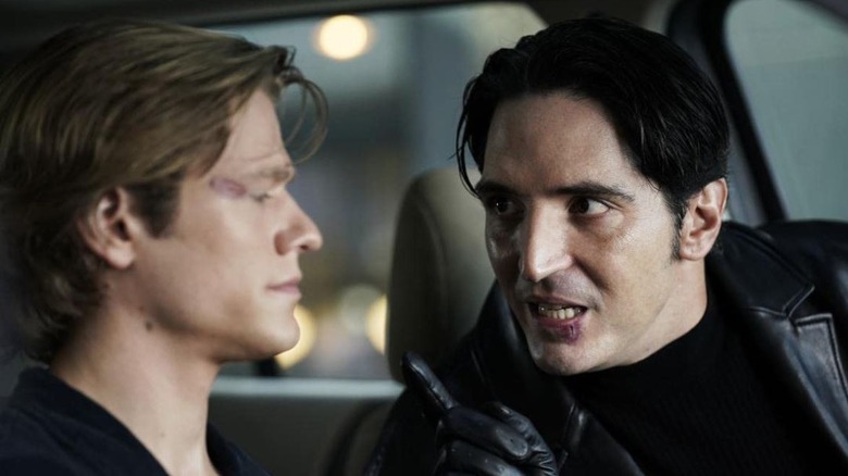 Lucas Till and David Dastmalchian in "MacGyver" speaking