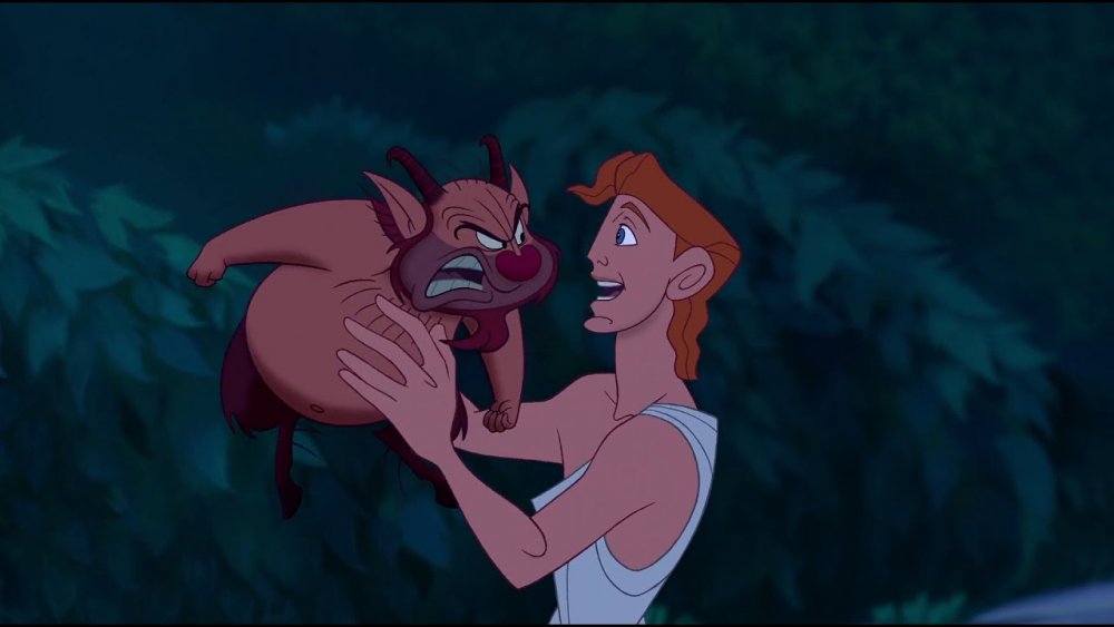 Philoctetes (voiced by Danny DeVito) and Hercules (voiced by Josh Keaton) in Hercules