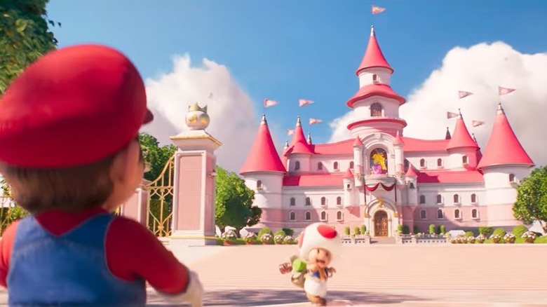 Toad leading Mario to Peach's castle