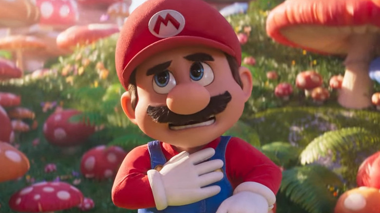 Mario confused in a field of mushrooms