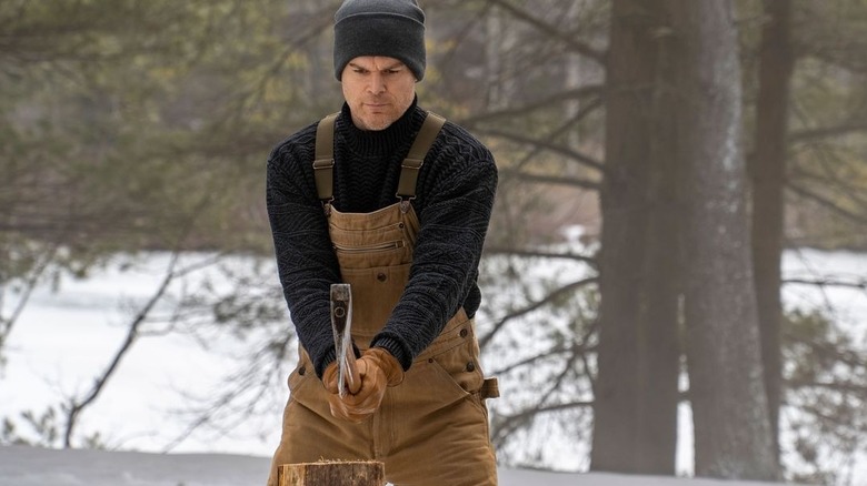 Michael C. Hall brandishing an axe in Dexter: New Blood