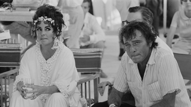 Richard Burton and Elizabeth Taylor on set