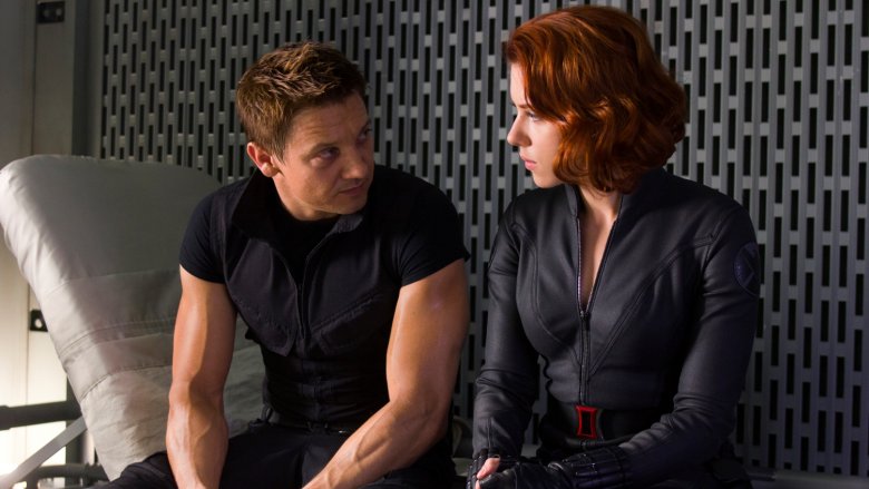 Hawkeye and Black Widow looking at each other