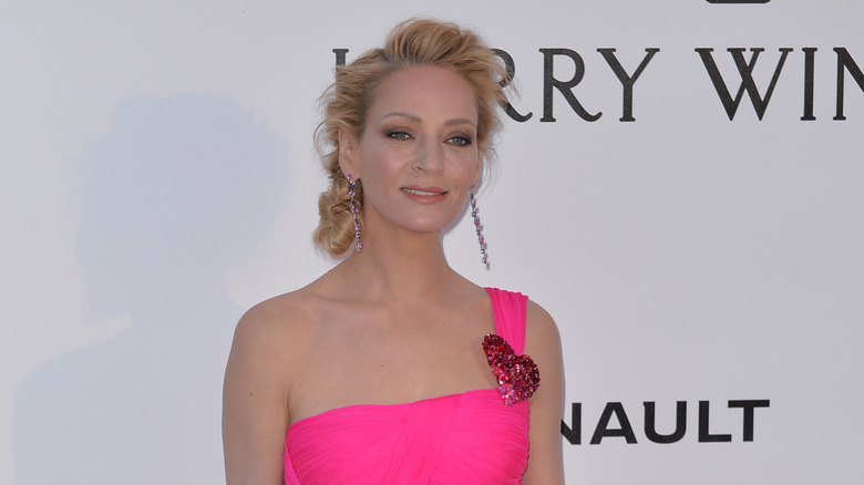 Uma Thurman wearing hot pink