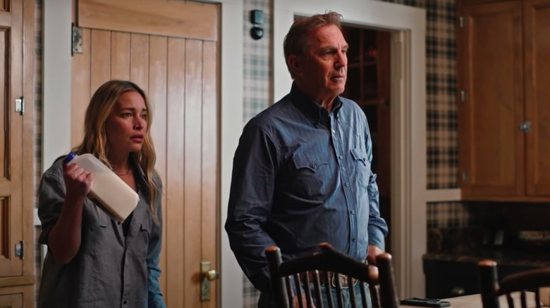 Piper Perabo and Kevin Costner in Yellowstone