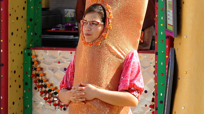 Betty in a hot dog costume