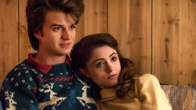 Natalia Dyer cuddling Steve Harrington