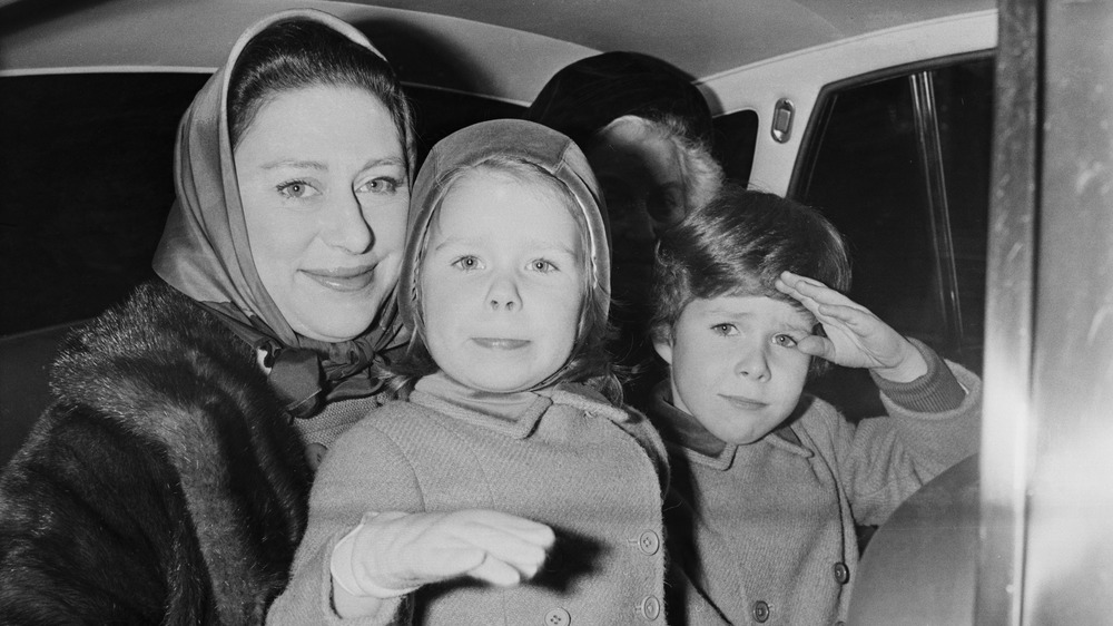 Princess Margaret with her children David and Sarah and royal nanny Mabel Anderson in 1968