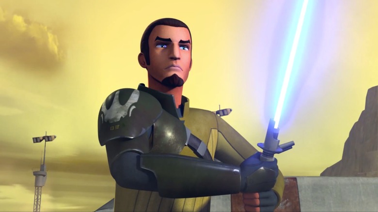 Kanan Jarrus wielding his lightsaber in Star Wars: Rebels