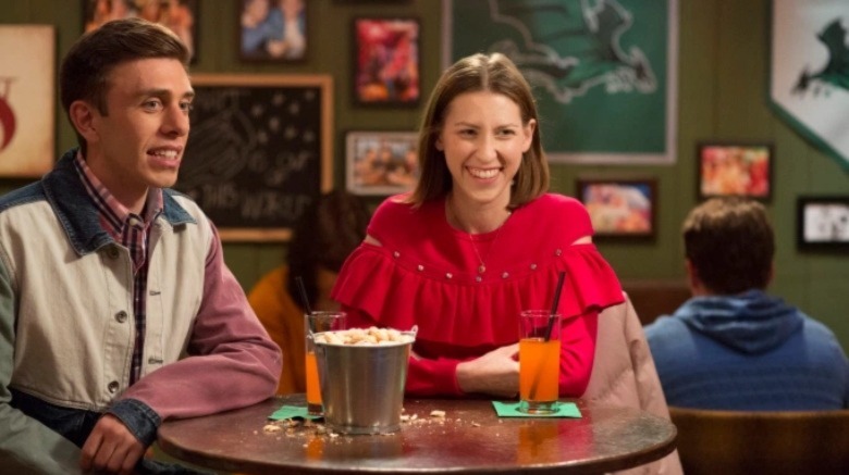 Sue and Brad at a table