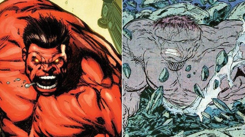 Split image of the Red Hulk and the Gray Hulk