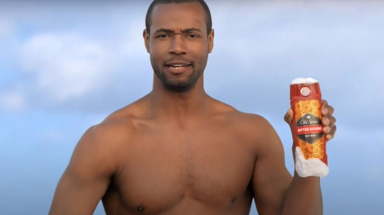 Old Spice guy holding body wash