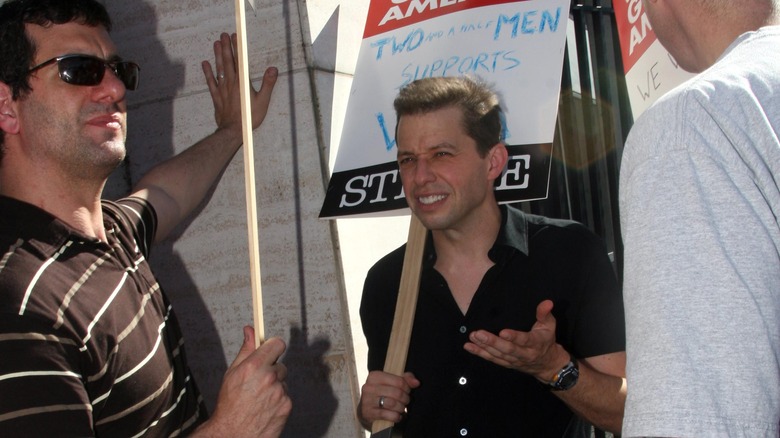 Jon Cryer pickets for the WGA