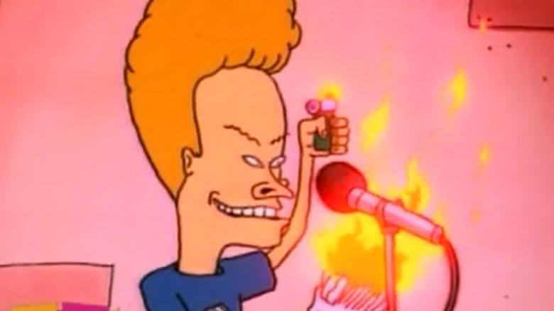 Beavis smiles amid the flames